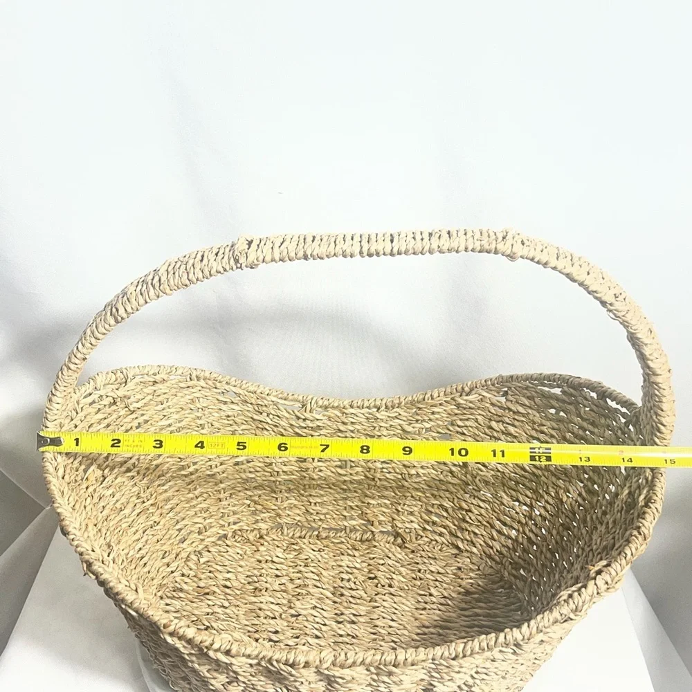 Vintage Woven Straw Market Basket With Handle Natural Rustic Decor